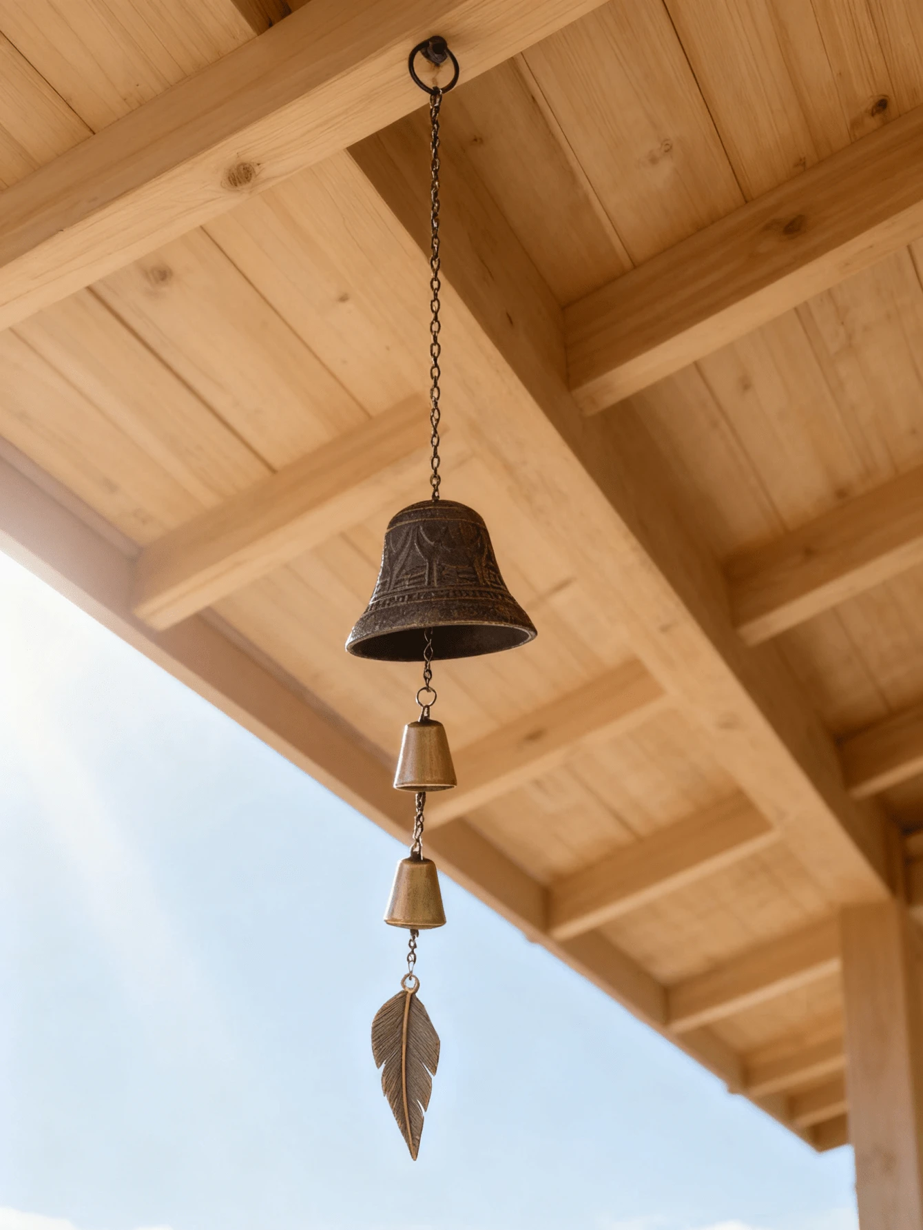 1pc Cast Iron Bell Wind Chime, Iron Art Windbell For Balcony, Garden, Outdoor, Courtyard, Bar Decor - Rust Brown - View 1