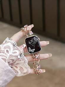 新款钻石蝴蝶表带，适用于38/40/41/42/44/45/46/49毫米表盘，兼容 Ultra/SE11/10/9/8/7/6/5/4/3/2/1系列表带 - 金色 - 查看 6