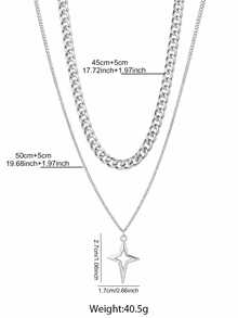Stainless Steel Double-Layer Necklace With Cross And Star Motifs Minimalist Chic Design For Men Versatile Layered Style Hip-Hop Accessories Unique Fashion Statement - Necklace - View 2