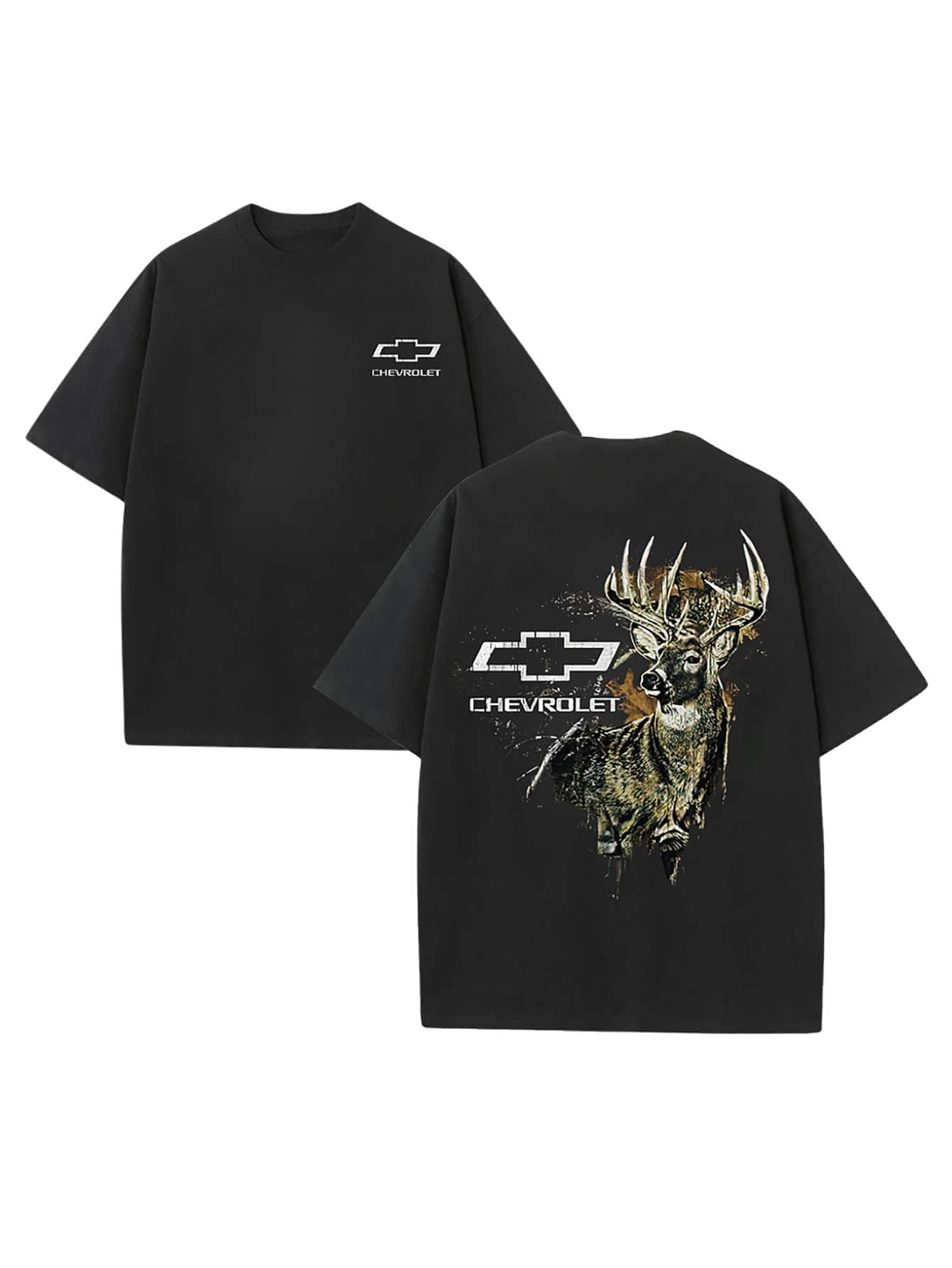 High-Quality 100% Cotton Men's Shirt, Chevrolet Camouflage Deer Pattern, Patterned T-Shirt, Outdoor Sports, Perfect Gift, Relaxed Street Style, Machine Washable, The Same For Men And Women, Outdoor Sports. - màu đen - Xem 1