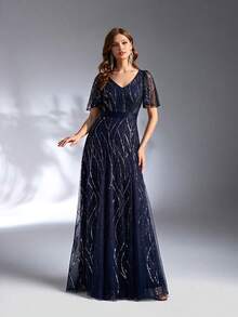 EVERPRETTY Spring Elegant Glitter Dress Navy Blue Sequin Dress For Wedding Guest Formal Dress New Year Valentine Outfits For Women - Navy Blue - View 7