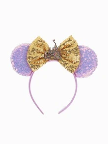 1pc Cute Cartoon Minnie Mouse Ears, Glitter Mouse Ears Headband, Castle Decor, Castle Theme Headband, Colorful Glitter Ear Decor Hair Accessory, Glitter Bow Decor Hair Clip, Theme Park Party Costume Headband, Glitter Ear Headband With Bow, Suitable For Student Parties, Masquerades, Cosplay, Theme Parks, Perfect Gift For Various Occasions, Valentine's Day Costume