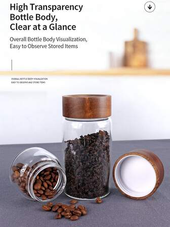 带相思木盖的玻璃储物罐 - 高硼硅玻璃食品容器，密封干货罐，适用于存放咖啡、零食、面粉、香料及厨房收纳