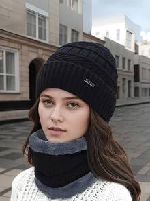 2pcs/Set Hat & Scarf For Women, Autumn/Winter Warm Knitted Hat With Thermal Lined, Versatile Riding Ear Protection Hat & Fuzzy Scarf, Random Color - Multicolor - View 4