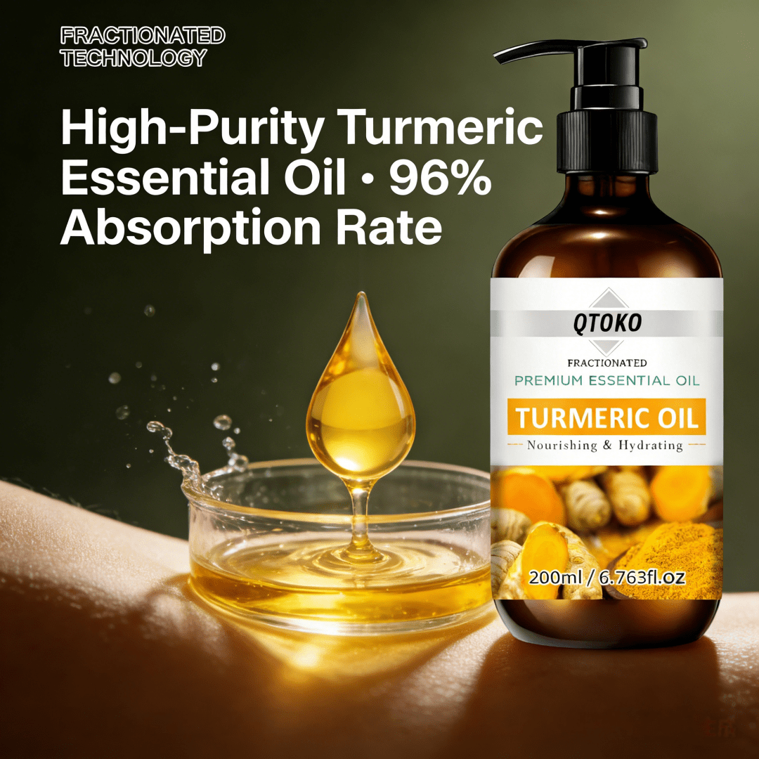 QTOKO زيت أساسي مجزأ من الكركم الممتاز - زيت العناية بالجسم والوجه المغذي والمرطب 200مل
