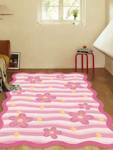 1件粉色条纹花卉印花地毯，ins风地毯，房间装饰地毯，家居装饰地毯，沙发垫地毯，卧室装饰地毯，小地毯，现代创意时尚地毯，客厅地毯，客厅小地毯，卧室地毯，户外地毯，可水洗地毯，送给男孩女孩的礼物，感恩节地毯，柔软且可机洗，适用于客厅、办公室、咖啡厅和阳台装饰 - 彩色 - 查看 2