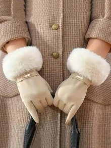 Women's Black Touchscreen Gloves, Waterproof, Soft & Warm Wool Lined, Winter Outdoor Gloves Halloween - Màu be - Xem 5