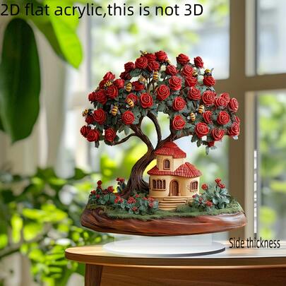 2D Flat, Bohemian Style Heart Tree Valentine's Day Themed Decorative Plaque - Suitable For Home, Office, Cafe Tabletop Display - Multipurpose, No Power Outlet Required, 2D Flat