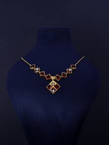 5pcs 18K Gold Plated Luxury Royal Style Square Geometric Tassel Design Bridal Wedding Jewelry Set, Handset White Cubic Zirconia, Including Necklace, Bracelet, Earrings, Ring, Suitable For Daily Wear And Wedding, Wedding Anniversary Gift - Square Geometric Bridal Set - View 5