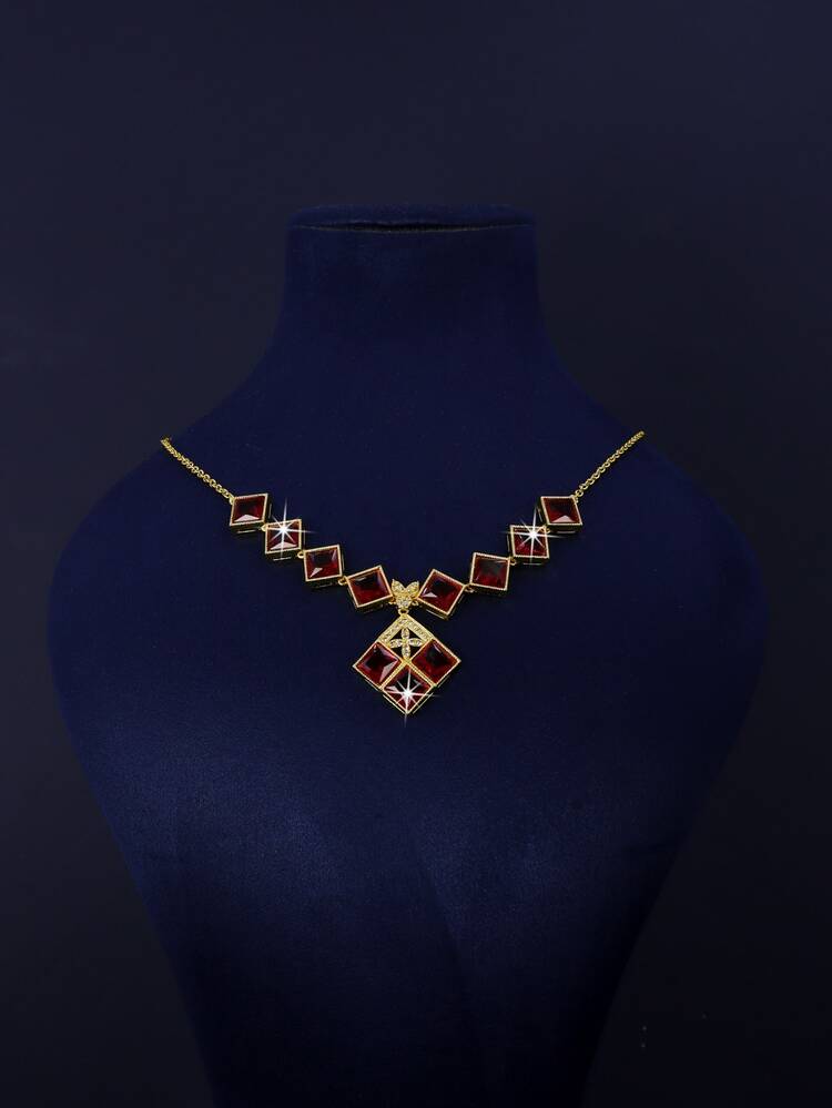 5pcs 18K Gold Plated Luxury Royal Style Square Geometric Tassel Design Bridal Wedding Jewelry Set, Handset White Cubic Zirconia, Including Necklace, Bracelet, Earrings, Ring, Suitable For Daily Wear And Wedding, Wedding Anniversary Gift - Square Geometric Bridal Set - View 4