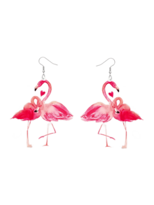 2D火烈鸟情侣吊坠耳环，情人节礼物，扁平亚克力耳环，时尚精致 - 情侶紅鶴 - 查看 7