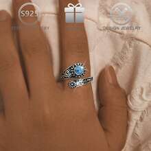 1 pieza Anillo de cuchara con patrón floral único de estilo bohemio vintage de plata de ley 925, adecuado para uso diario, casual y de vacaciones, regalo perfecto para mujeres en fiestas y cumpleaños - Plata antigua - Ver 2