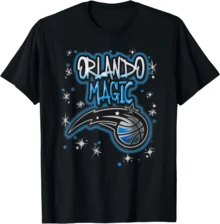 Orlando Magic Airbrush Logo T-Shirt -Women's Printed T-Shirt 220g, Round Neck Casual Women Outdoor Short Sleeves, Retro Fashion Street Women's Short Sleeves, Daily Four Seasons Wear - 黑色 - 查看 1