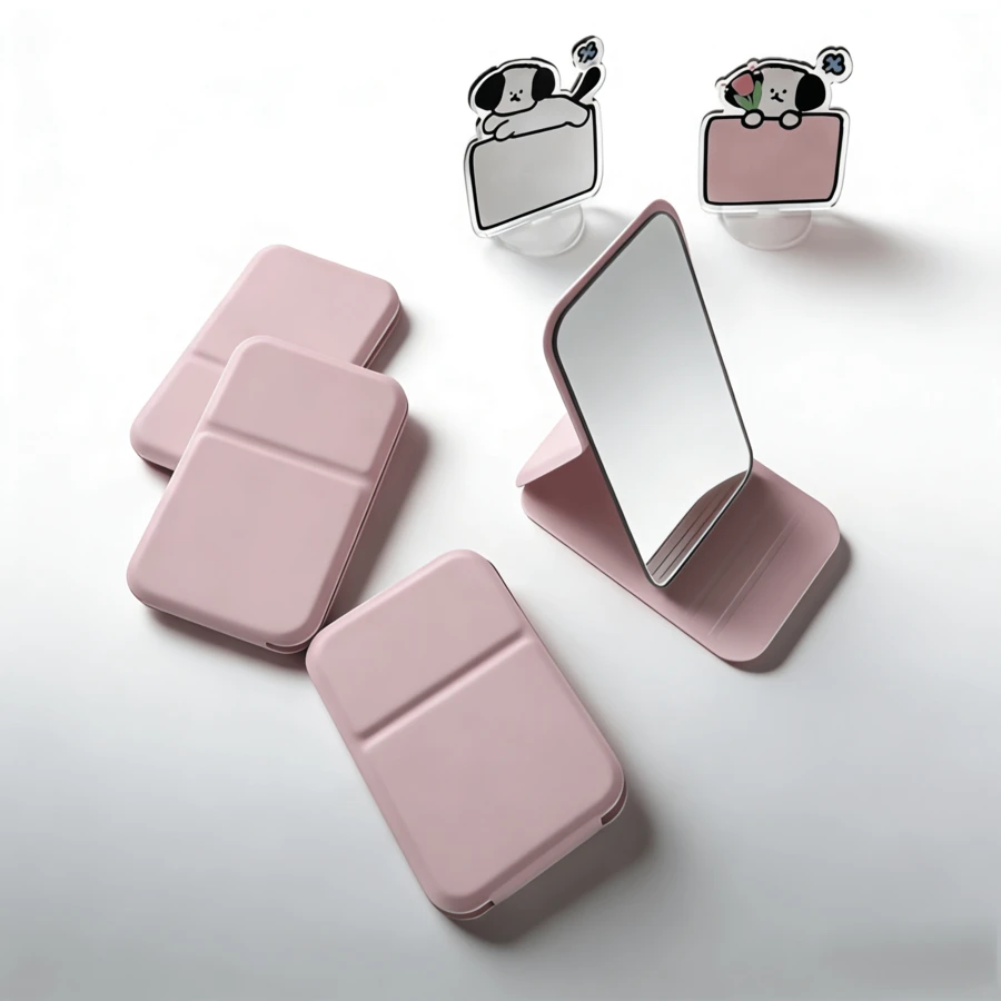 便携式可折叠PU皮革化妆镜 - 完美的旅行必备品，易于收纳，是圣诞节和特殊场合的时尚礼物之选。这款带镜子的梳妆镜适合作为生日礼物、母亲节礼物、情人节礼物、万圣节礼物、周年纪念礼物、圣诞节礼物和其他特殊节日礼物。价格实惠，适合情人节、旅行、旅行必备品、房间装饰、情人节礼物、廉价物品、房间、1美元商品、度假必备品、女士礼物、卧室、情人节、99美分。 - 彩色 - 查看 1