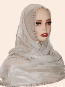 1pc Women's Fashionable Elegant Muslim Hijab Scarf, Patchwork Print Design With Rhinestone Scarf Craftsmanship, Middle Eastern Style Long Scarf