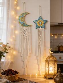 1/2 chiếc Trang trí treo tường hình ngôi sao và mặt trăng phong cách Boho, tranh treo tường hình bẫy giấc mơ, trang trí phòng khách, phòng ngủ, đồ trang trí tường hình mặt trăng và sao phong cách Bohemian, trang trí nhà kiểu nông trại, tranh treo tường tua rua trong nhà, đồ trang trí tường tua rua sang trọng, điểm nhấn ấm cúng cho ngôi nhà. - Nhiều màu - Xem 11