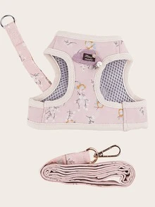 1 Set/2 Pcs (Harness + Leash) Pet Dog/Cat Harness Set, Floral Print/Color Block Design, Adjustable Vest-Style Leash, Essential For Pet Outdoor Walking - Multicolor - View 21