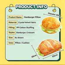 Hamburger & Bread Shaped Throw Pillow & Seat Cushion, Soft & Plush Material, 3D Realistic Details, Suitable For Bedroom Decor, Sofa, Gaming Chair, Study Corner, Photography Props, Housewarming & Holiday Gift. Sizes: Hamburger 40x40cm, Bread 35x55cm - Multicolor - View 4