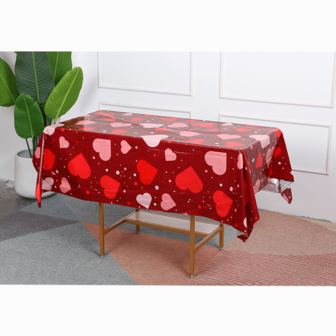 1件塑料桌布装饰，一次性加厚塑料心形/长方形桌布，情人节派对用品，结婚纪念日装饰，订婚，生日装饰
