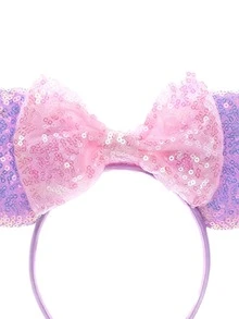 1个波点亮片蝴蝶结发箍，闪亮耳朵装饰发箍，游乐园配饰，节日派对头饰，发箍，发圈，闪亮蝴蝶结米奇耳朵发箍，可爱卡通米妮耳朵发箍，情人节服装