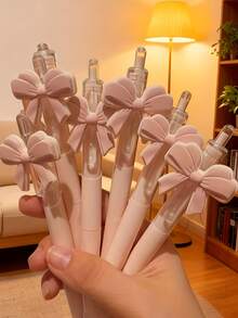 6支可爱粉色蝴蝶结中性笔 | 少女风文具，0.5毫米顺滑可伸缩圆珠笔，青少年学生办公用品及礼物，塑料材质