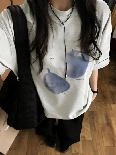 Vintage Distressed Oversized Relaxed Fit Blue Tie-Dye Print Short Sleeve T-Shirt, Streetwear Style