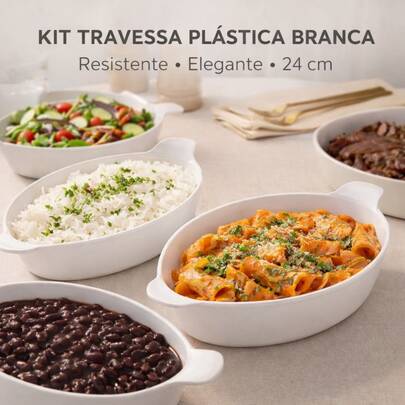 Kit com 10 Travessas Petisqueiras em Plástico Branco Resistente 24cm - Servir comidas, churrasco, petiscos