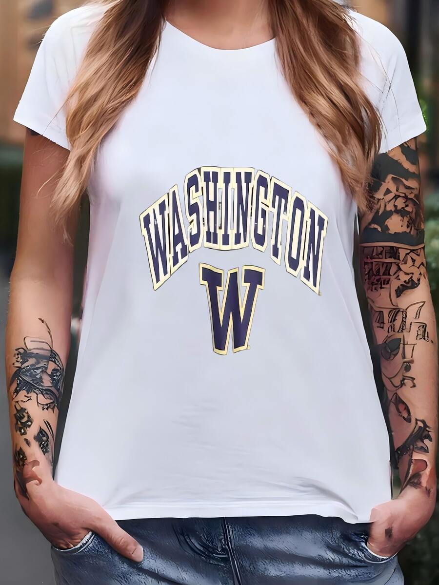 Womens Vintage Washington Huskies Ncaa Sweatshirt  Washington Huskies Spell Out Logo Sweater University Of Washington Gray Crewneck Size Xl T-Shirt - 白色 - 查看 1