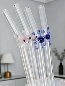 半支装限量版章鱼玻璃吸管（粉色和蓝色）| 万圣节海洋主题 | 可重复使用玻璃吸管，附赠清洁刷 | 适合 520/亡灵节/派对 - 無色 - 查看 2