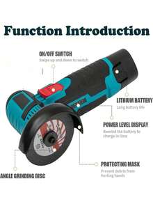 12V 有刷 19500RPM 电动角磨机，锂离子电池供电，金属电动切割工具，包含研磨和切割片以及多功能抛光机 - 彩色 - 查看 5