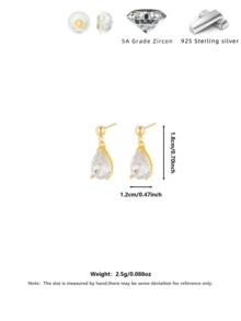 1 Pair S925 Sterling Silver Teardrop Cubic Zirconia Stud Earrings, Elegant Pear-Shaped Earrings, Hypoallergenic, Comes With Gift Box, Great Gift Choice