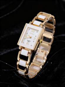 四件套：Gaiery 时尚简约方形贝壳女士石英表，搭配两条花朵手链，合金材质，复古优雅配饰，Y2K 风格，适合派对、节日、情人节和日常佩戴。 - 彩色 - 查看 3