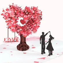 Bestselling Valentine's Day Greeting Card: 3D Heart-Shaped Tree Pop-Up Card, Couple's Gift Card, Anniversary Card - Hồng - Xem 3