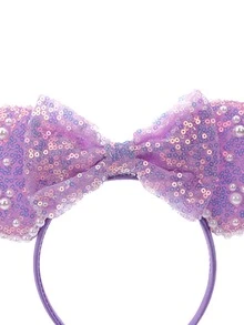 1pc Cute Cartoon Minnie Mouse Ears, Sequin Mouse Ears Headband, Shiny Faux Pearl Big Mouse Ears Headband, Pearl Sequin Headband, Bow Sequin Mouse Ears Headband, Princess Style, Suitable For Student Parties, Costume Balls, Cosplay, Valentine's Day Costume