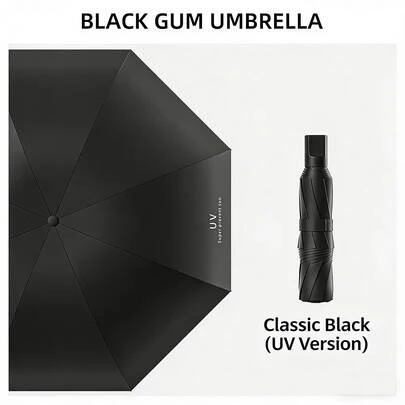 Umbrella For Men And Women, All-Weather Use, Student Couple Style, Black Vinyl, Tri-Fold Sun Protection Umbrella, Manual And Automatic Black Vinyl Umbrella