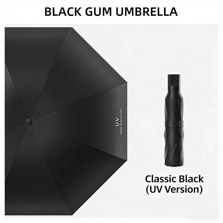 Umbrella For Men And Women, All-Weather Use, Student Couple Style, Black Vinyl, Tri-Fold Sun Protection Umbrella, Manual And Automatic Black Vinyl Umbrella