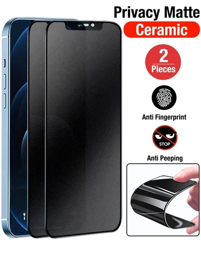 XINHONGYU 2pcs 9H Anti-Spy Matte Screen Protector, Ceramic Material, Compatible With Iphone 16 Pro Max/16 E/16 Plus/17/15 Pro Max/14/13/12/11/XR/X/XS/7/8, 2.5D Anti-Fingerprint Matte Anti-Spy Screen Protector (6.1 Inch), Full Coverage Ceramic Matte Anti-Spy Screen Protector