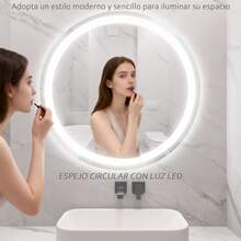 Espejo táctil inteligente led, espejo de baño circular, con modo táctil de un clic, tres controles libres de temperatura de color, 60cm * 60cm, tipo de pared, adecuado para duchas, dormitorios, guardarropa y otras escenas - Blanco - Ver 6