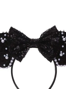 1pc Cute Cartoon Minnie Mouse Ears, Sequin Mouse Ears Headband, Shiny Faux Pearl Big Mouse Ears Headband, Pearl Sequin Headband, Bow Sequin Mouse Ears Headband, Princess Style, Suitable For Student Parties, Costume Balls, Cosplay, Valentine's Day Costume
