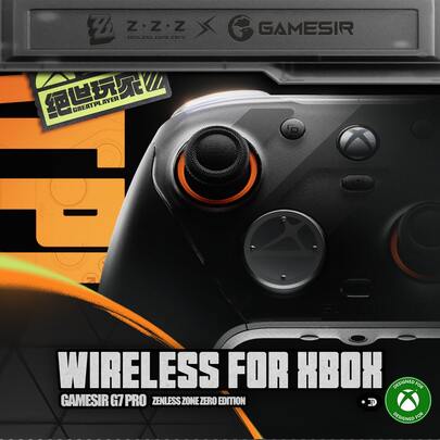  GameSir G7 Pro Zenless Zone Zero Edition Wireless Game Controller, Compatible With Series X/S, PC And Android Phones, Equipped With Magnetic Hall Effect Joysticks, Hall Effect Triggers, Gyroscope And Mapping Function, Supports 2.4G, Bluetooth 5.3 And Wired Connection, 4 Customizable Buttons, 1000Hz Polling Rate, Realistic Motor Vibration, 1200mAh Battery, Includes 3 Magnetic Faceplate Panels, Charging Dock And Carrying Case.