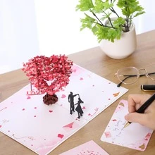 Bestselling Valentine's Day Greeting Card: 3D Heart-Shaped Tree Pop-Up Card, Couple's Gift Card, Anniversary Card - Hồng - Xem 5