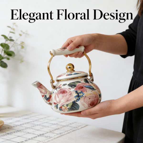 Hand Drawn 2500ml Rose Enamel Kettle, Induction Cooker, And Gas Stove For Elegant Decoration Of Gourmet Teapots, Kitchens, Cafes, And Homes