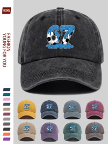 1顶复古足球67印花棒球帽，舒适透气的涤纶材质，尺寸可调节，卡车司机遮阳帽，男女皆宜的独特时尚配饰，适合户外徒步、旅行、高尔夫、海滩派对、钓鱼等场合，是生日、母亲节、父亲节、独立日的理想礼物。 - A - 查看 12