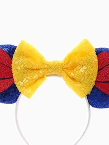 1个精美亮片卡通耳朵发箍，带蝴蝶结，城堡和童话风格设计，闪亮创意游乐园发饰，时尚角色扮演头饰，闪亮派对必备，适合化装舞会、角色扮演、主题公园游玩和庆祝活动，是生日、圣诞节、周年纪念日和节日的理想礼物，男女皆宜，适合情侣佩戴，柔软轻盈的弹力带（角色扮演、发箍、发饰、夏季、发夹） - 款式隨機 - 查看 4