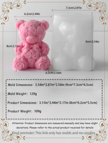 Matră silicon 3D cu ursuleț de trandafir, bestseller de Ziua Îndrăgostiților, lumânare/rășină/tencuș DIY, material romantic pentru cadouri lucrate manual