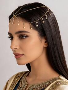 这款时尚的波西米亚风银合金链条水晶吊坠发箍是一款精致的珠宝饰品，适合女性在派对、斋月、节日和日常场合佩戴。它也是学生的理想配饰，更是女性的完美之选。