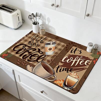 1/10pcs Classic Modern Coffee Theme Drip Mat, Featuring Grid Pattern And Elegant Font Design, Ideal For Kitchen Countertop, Cafe Bar Decor, And Spring Holiday Home Decor, Also Makes A Thoughtful Gift. Includes Absorbent Drip Mat, Coffee Machine Mat, And Utensil Drip Mat, Perfect Home Decor Choice.