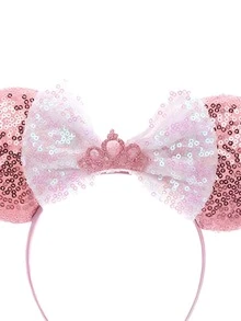 1个波点亮片蝴蝶结发箍，闪亮耳朵装饰发箍，游乐园配饰，节日派对头饰，发箍，发圈，闪亮蝴蝶结米奇耳朵发箍，可爱卡通米妮耳朵发箍，情人节服装