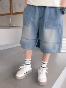 男童轻薄牛仔短裤，2026年夏季新款，中童和大童款 - 淺色水洗藍 - 查看 5