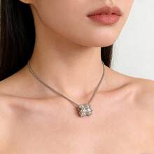 1pc Copper Plated Silver Brushed Endless Road Pendant Necklace, & Suitable For Daily Wear And Social Occasions - Multicolor - View 1